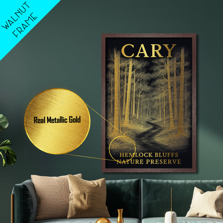 Cary North Carolina travel, Metallic Gold Print, Modern House Art, Metal Art, Wood Framed Art, Wanderlust Gift, Travel Art Prints