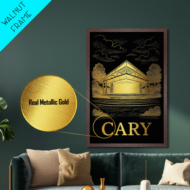 Cary North Carolina art, Metallic Gold Art, Travel Art Prints, Metal Art, Wood Framed Art, Adventure Lover Gift, Traveler Gift