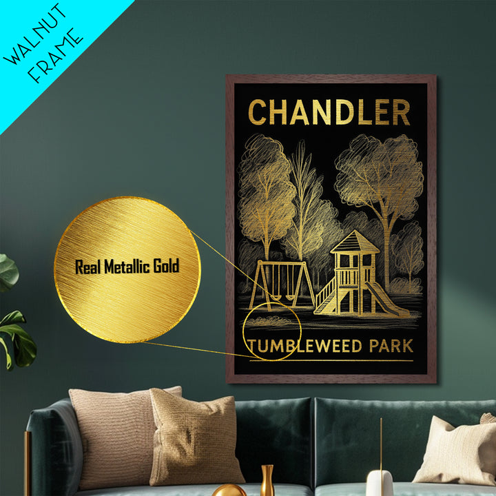 Chandler Arizona travel, Metallic Gold Print, Modern Skyline Wall Print, Metal Art, Wood Framed Art, Adventure Lover Gift, Travel Gift