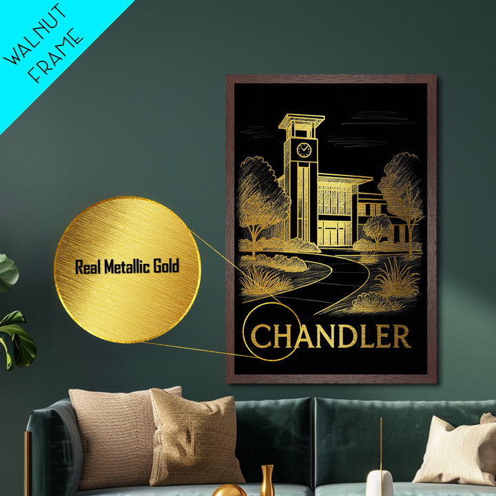 Chandler Arizona art, Metallic Gold Art, Housewarming Gift, Metal Art, Wood Framed Art, Newlywed Travel Gift, Honeymoon Gift