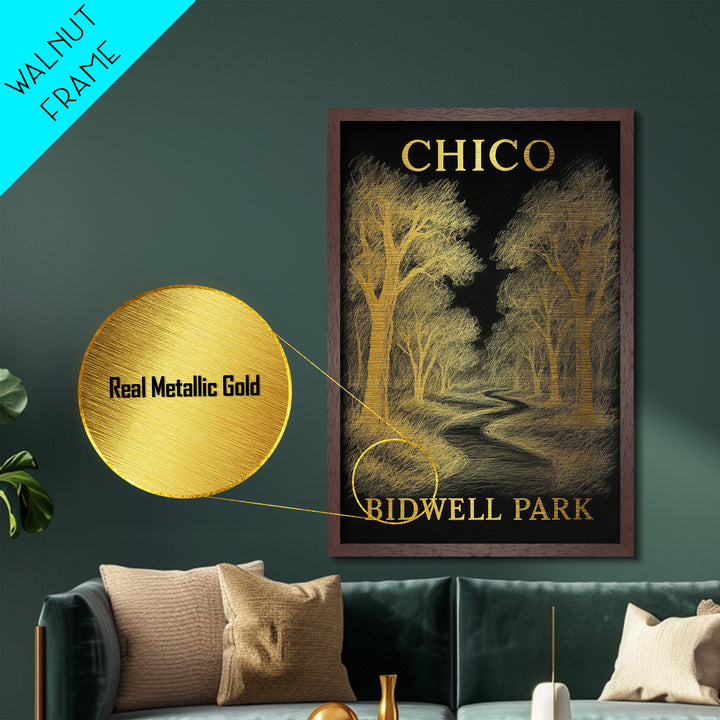 Chico California travel, Metallic Gold Print, Modern House Art, Metal Art, Wood Framed Art, Wanderlust Gift, Travel Art Prints