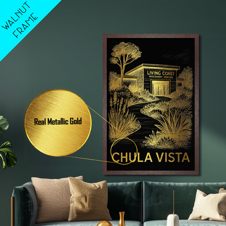 Chula Vista California art, Metallic Gold Art, Office Decor, Metal Art, Wood Framed Art, Graduation Travel Gift, Destination Gift