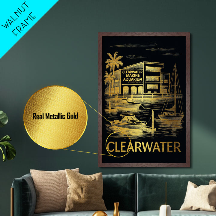 Clearwater Florida art, Metallic Gold Art, Best Friend Gifts, Metal Art, Wood Framed Art, Birthday Travel Gift, Destination Gift