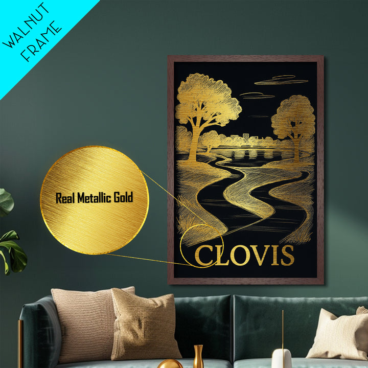 Clovis California art, Metallic Gold Art, Modern House Art, Metal Art, Wood Framed Art, Graduation Travel Gift, Travel Gift