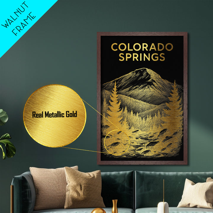 Colorado Springs Colorado travel, Metallic Gold Print, Modern House Art, Metal Art, Wood Framed Art, Wanderlust Gift, Travel Art Prints
