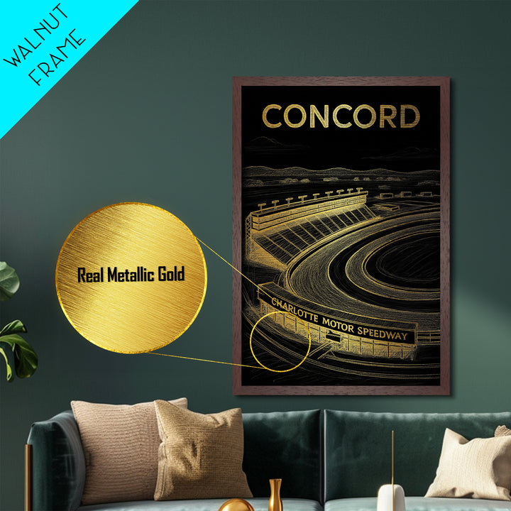 Concord California travel, Metallic Gold Print, Closing Gift, Metal Art, Wood Framed Art, Anniversary Travel Gift, Retirement Travel Gift