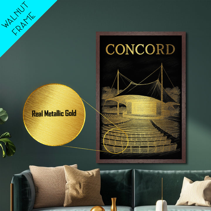 Concord California art, Metallic Gold Art, Office Decor, Metal Art, Wood Framed Art, Graduation Travel Gift, Destination Gift