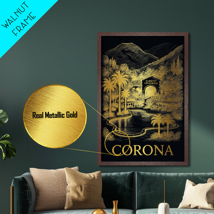 Corona California art, Metallic Gold Art, Modern House Art, Metal Art, Wood Framed Art, Graduation Travel Gift, Travel Gift
