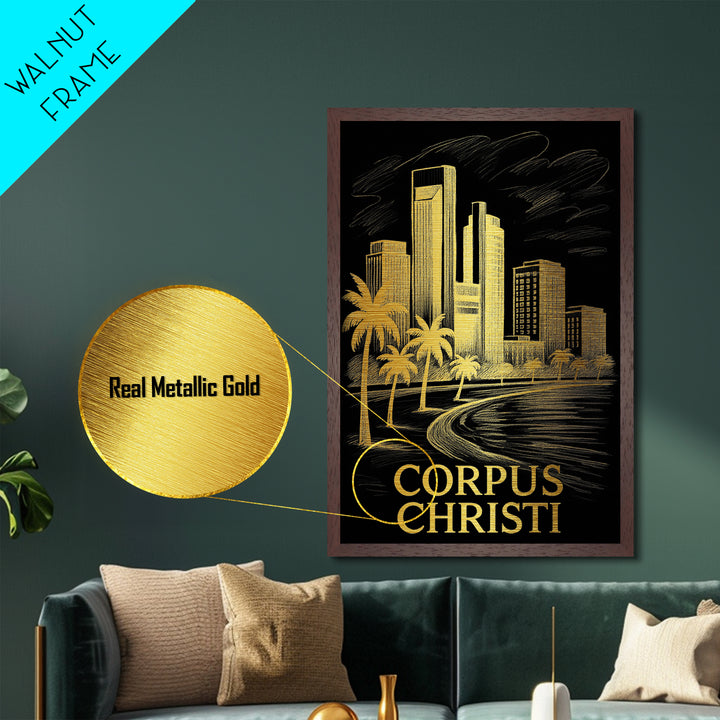 Corpus Christi Texas art, Metallic Gold Art, Best Friend Gifts, Metal Art, Wood Framed Art, Birthday Travel Gift, Destination Gift