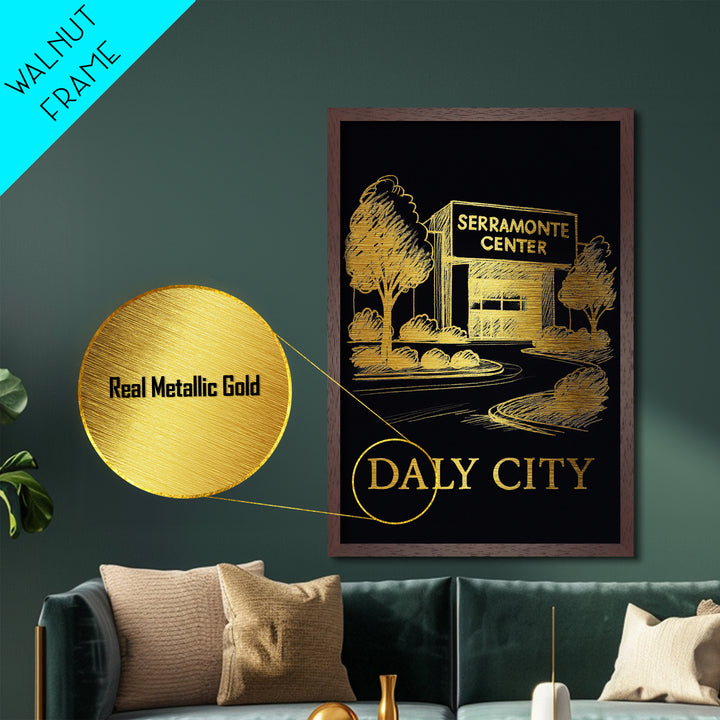 Daly City California art, Metallic Gold Art, Travel Art Prints, Metal Art, Wood Framed Art, Adventure Lover Gift, Traveler Gift