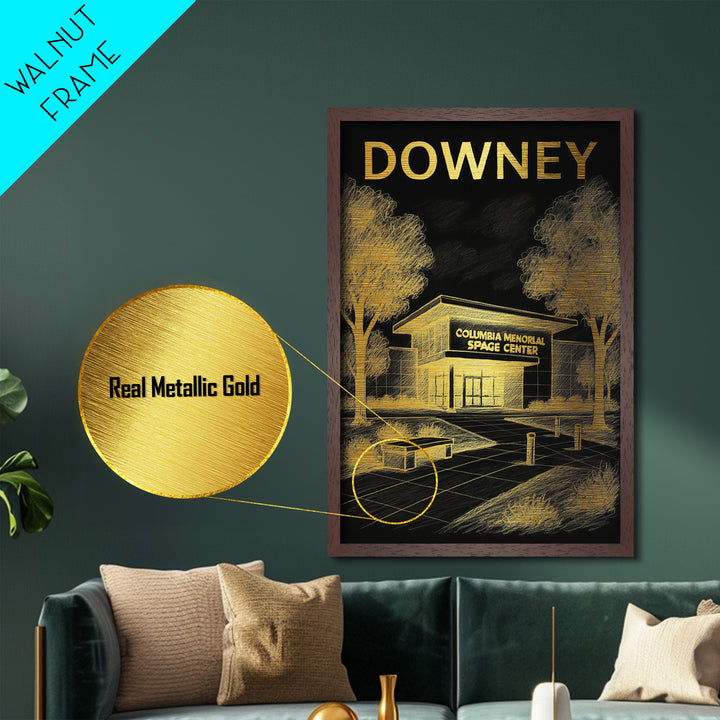 Downey California travel, Metallic Gold Print, Modern House Art, Metal Art, Wood Framed Art, Traveler Gift, Destination Gift