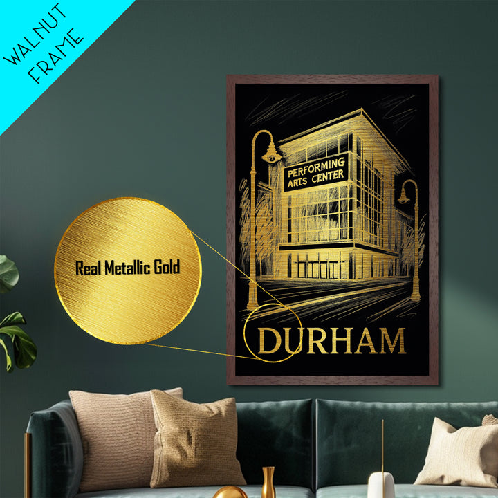 Durham North Carolina art, Metallic Gold Art, Best Friend Gifts, Metal Art, Wood Framed Art, Birthday Travel Gift, Destination Gift
