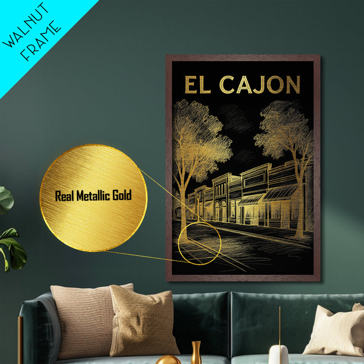 El Cajon California travel, Metallic Gold Print, Modern House Art, Metal Art, Wood Framed Art, Wanderlust Gift, Travel Art Prints