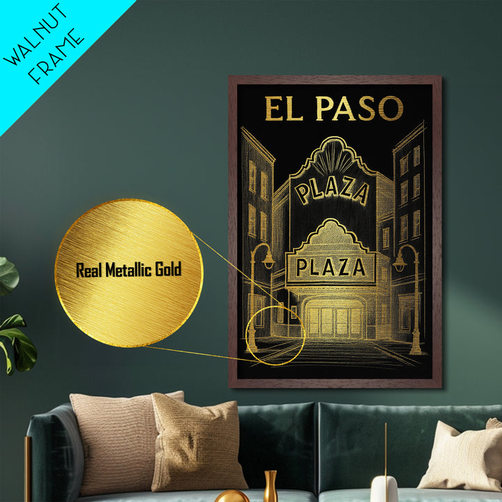 El Paso Texas travel, Metallic Gold Print, Modern House Art, Metal Art, Wood Framed Art, Wanderlust Gift, Travel Art Prints