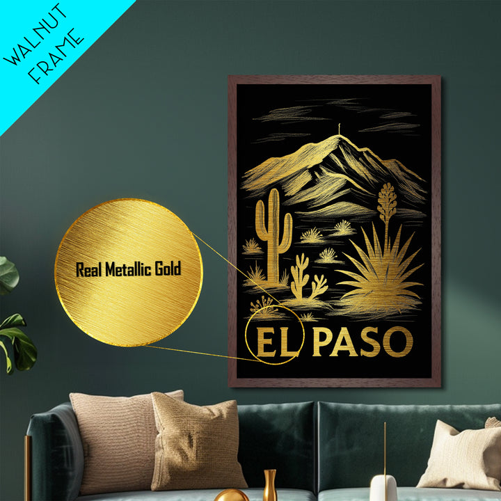 El Paso Texas art, Metallic Gold Art, Travel Art Prints, Metal Art, Wood Framed Art, Adventure Lover Gift, Traveler Gift
