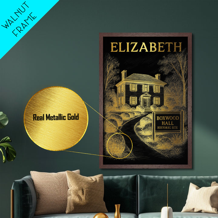 Elizabeth New Jersey travel, Metallic Gold Print, College Dorm Décor, Metal Art, Wood Framed Art, Graduation Travel Gift, Traveler Gift