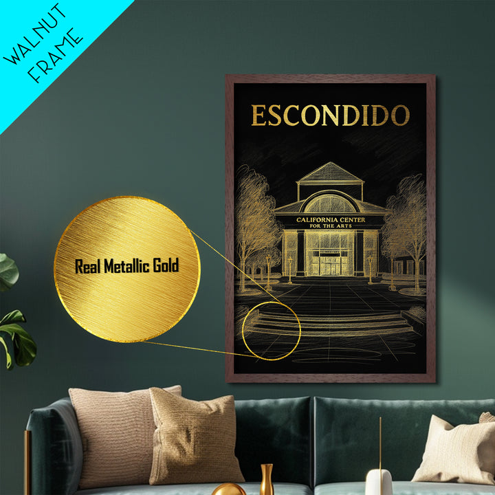 Escondido California travel, Metallic Gold Print, Modern House Art, Metal Art, Wood Framed Art, Traveler Gift, Destination Gift