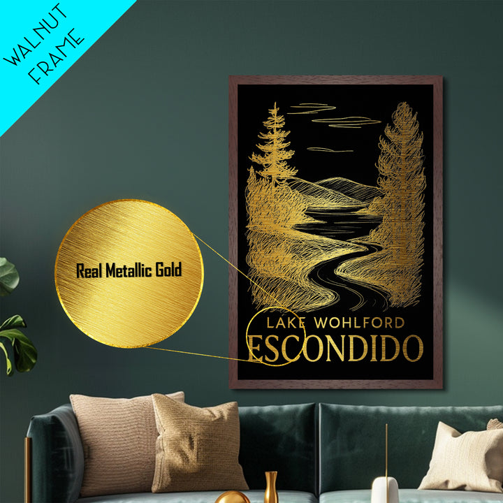 Escondido California art, Metallic Gold Art, Modern House Art, Metal Art, Wood Framed Art, Graduation Travel Gift, Travel Gift