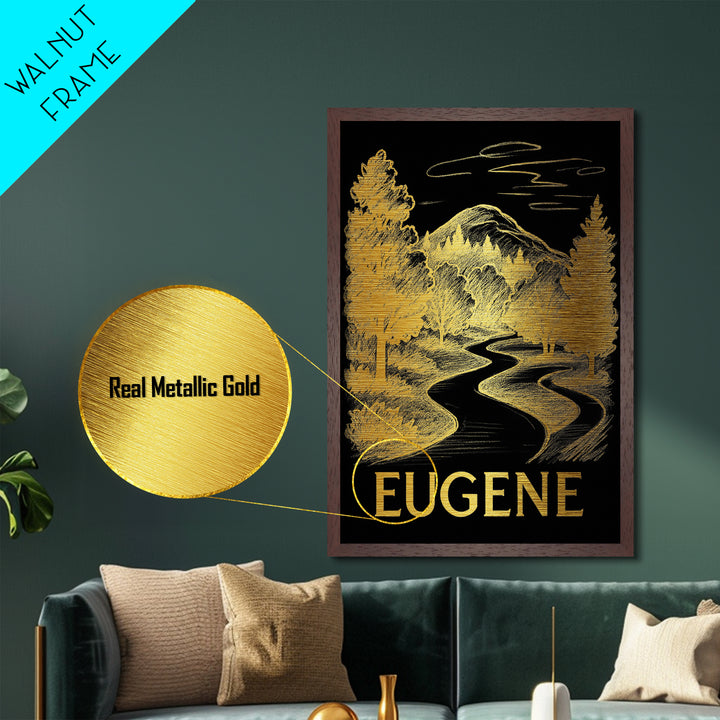 Eugene Oregon art, Metallic Gold Art, Best Friend Gifts, Metal Art, Wood Framed Art, Birthday Travel Gift, Destination Gift