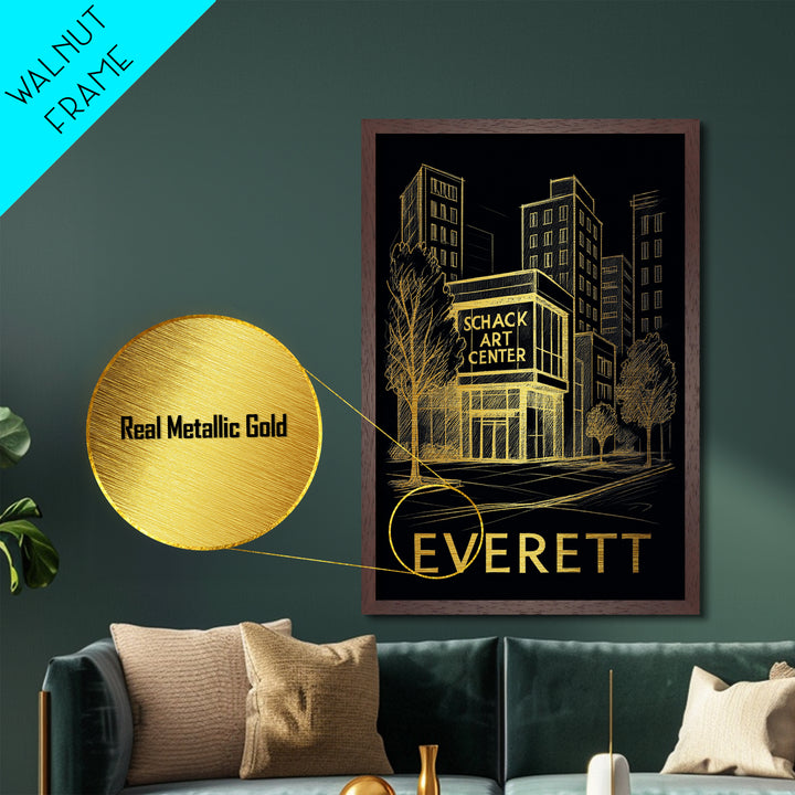 Everett Washington art, Metallic Gold Art, Office Decor, Metal Art, Wood Framed Art, Graduation Travel Gift, Destination Gift