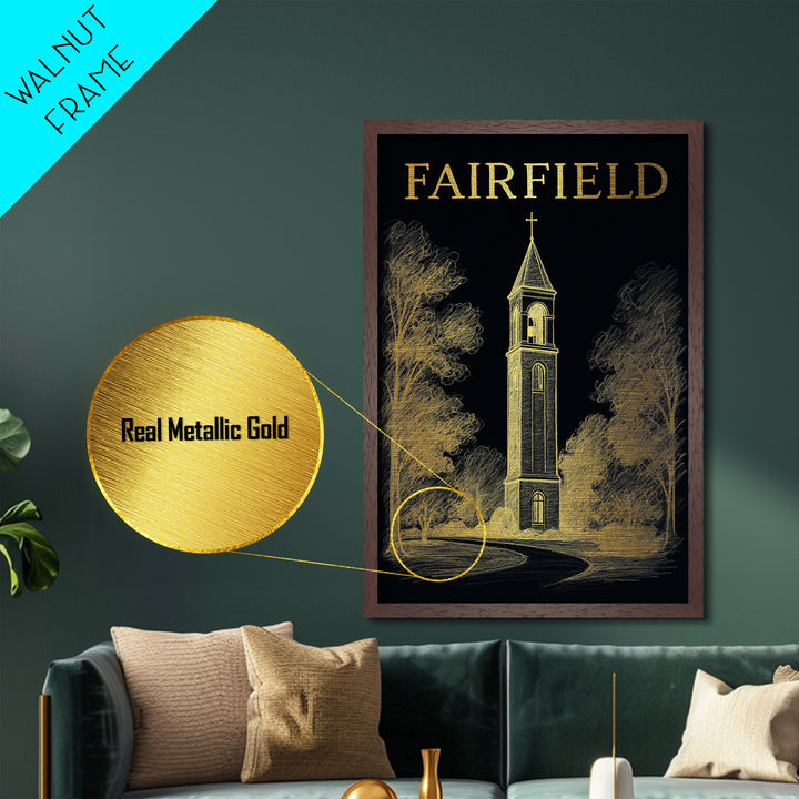 Fairfield California travel, Metallic Gold Print, Modern House Art, Metal Art, Wood Framed Art, Traveler Gift, Destination Gift
