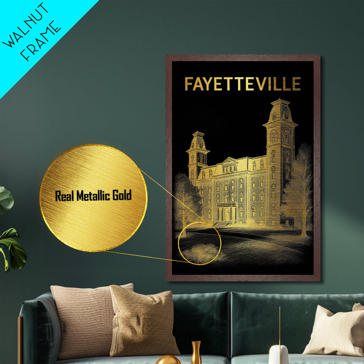Fayetteville North Carolina travel, Metallic Gold Print, Modern Skyline Wall Print, Metal Art, Wood Framed Art, Adventure Lover Gift