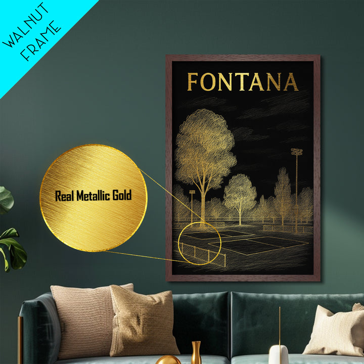 Fontana California travel, Metallic Gold Print, Modern House Art, Metal Art, Wood Framed Art, Wanderlust Gift, Travel Art Prints