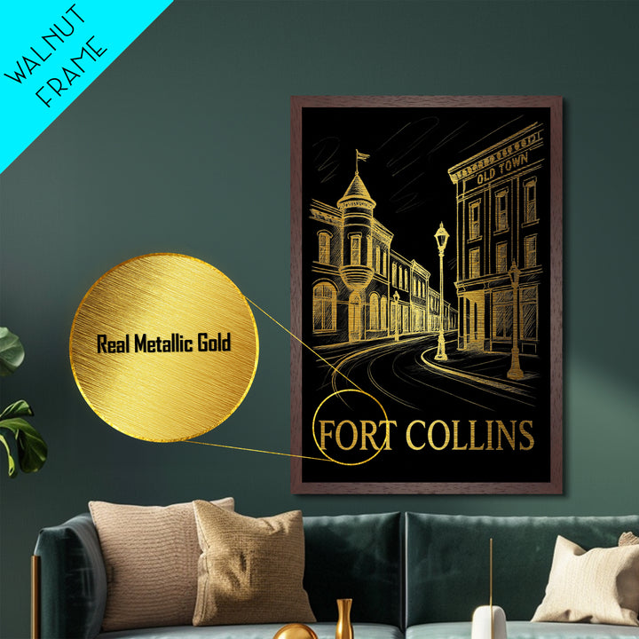 Fort Collins Colorado art, Metallic Gold Art, Modern House Art, Metal Art, Wood Framed Art, Graduation Travel Gift, Travel Gift