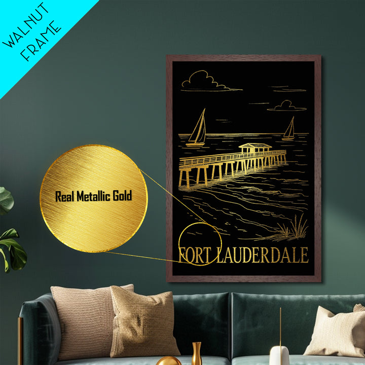 Fort Lauderdale Florida art, Metallic Gold Art, Best Friend Gifts, Metal Art, Wood Framed Art, Birthday Travel Gift