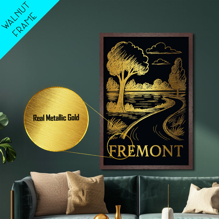 Fremont California art, Metallic Gold Art, Travel Art Prints, Metal Art, Wood Framed Art, Adventure Lover Gift
