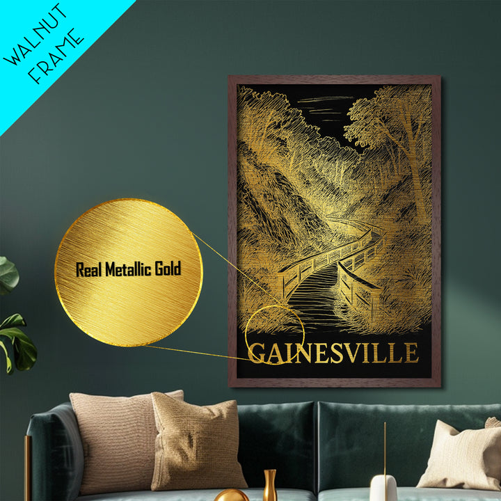 Gainesville Florida art, Metallic Gold Art, Office Decor, Metal Art, Wood Framed Art, Graduation Travel Gift