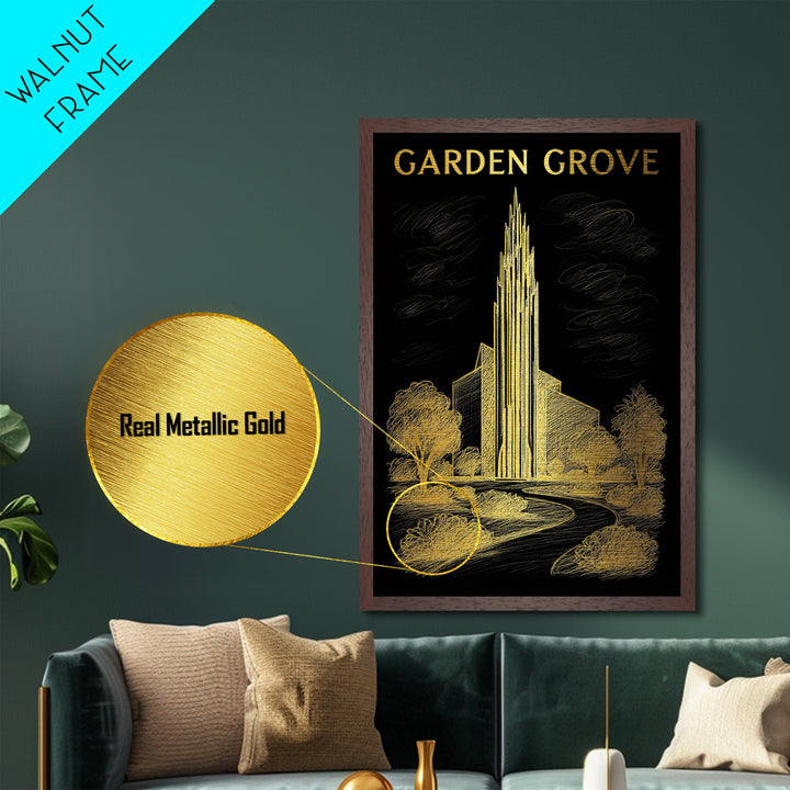 Garden Grove California travel, Metallic Gold Print, Modern House Art, Metal Art, Wood Framed Art, Wanderlust Gift