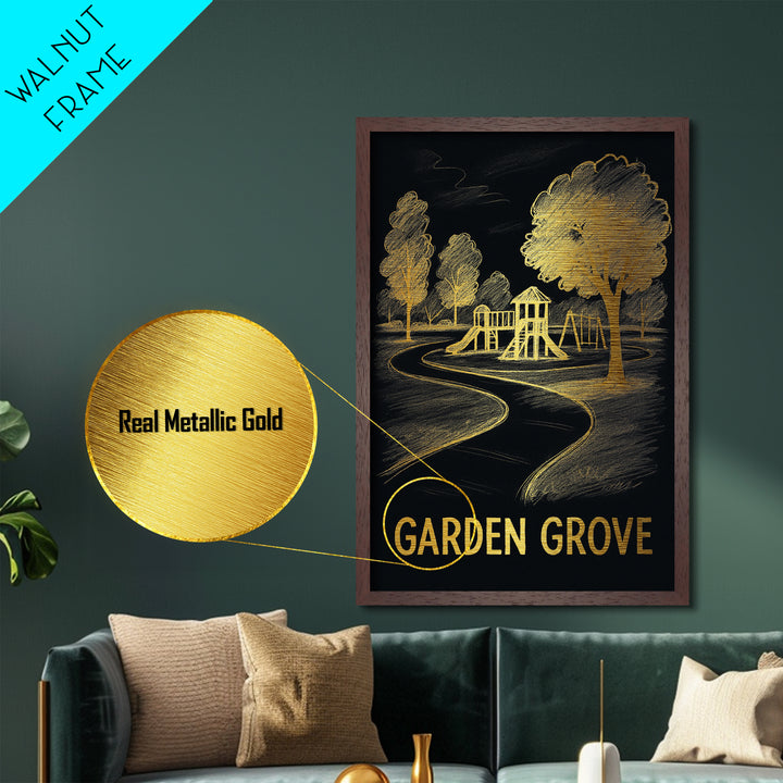 Garden Grove California art, Metallic Gold Art, Travel Art Prints, Metal Art, Wood Framed Art, Adventure Lover Gift