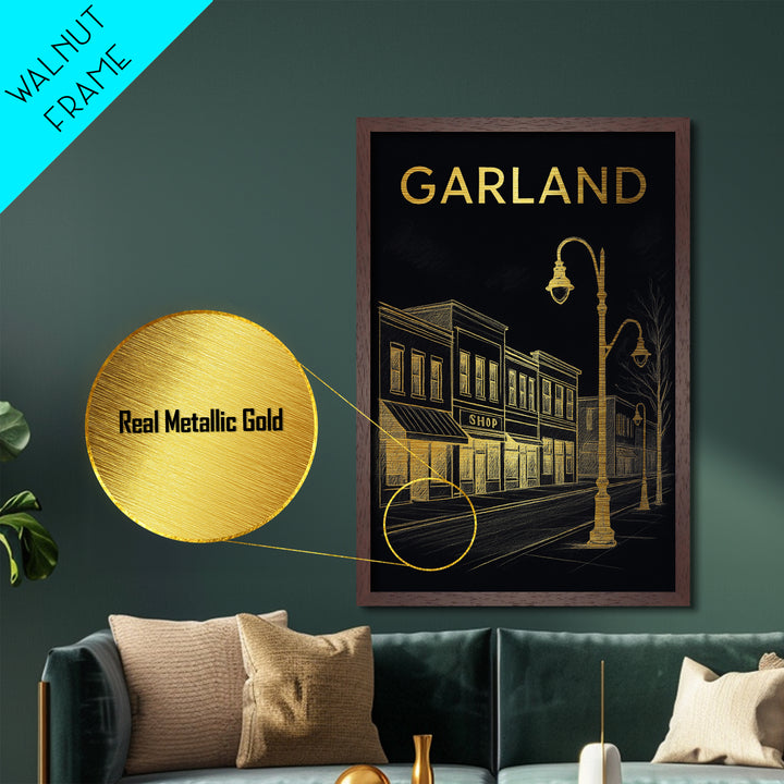 Garland Texas travel, Metallic Gold Print, Modern House Art, Metal Art, Wood Framed Art, Traveler Gift