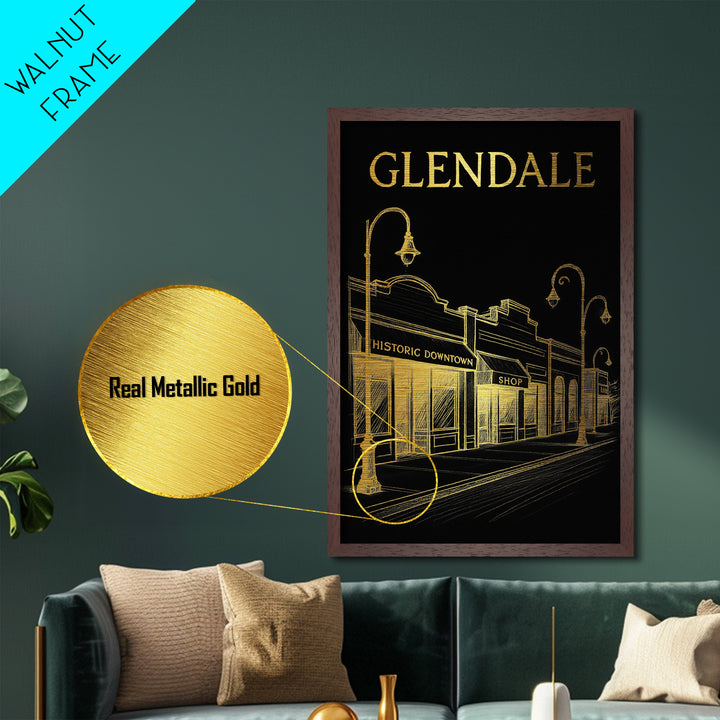 Glendale Arizona art, Metallic Gold Art, Housewarming Gift, Metal Art, Wood Framed Art, Newlywed Travel Gift