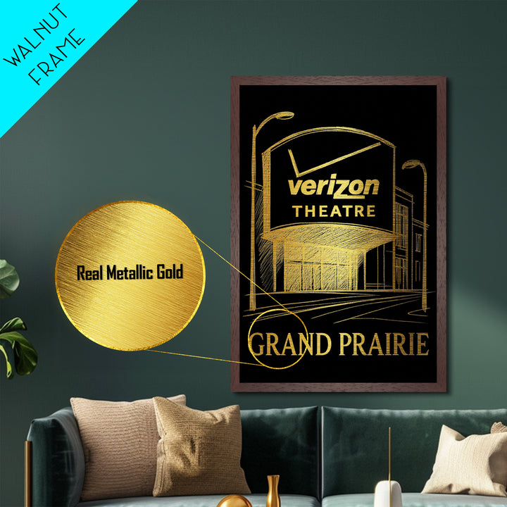 Grand Prairie Texas travel, Metallic Gold Print, Modern Skyline Wall Print, Metal Art, Wood Framed Art, Adventure Lover Gift