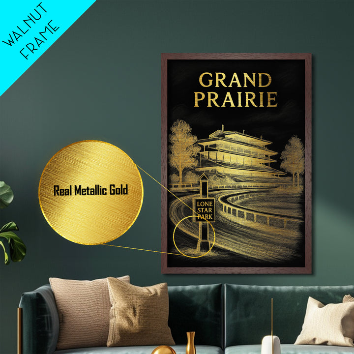 Grand Prairie Texas art, Metallic Gold Art, Housewarming Gift, Metal Art, Wood Framed Art, Newlywed Travel Gift