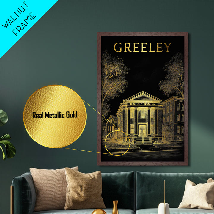 Greeley Colorado travel, Metallic Gold Print, Modern House Art, Metal Art, Wood Framed Art, Wanderlust Gift