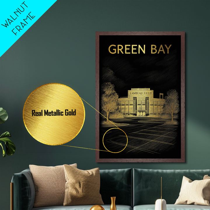 Green Bay Wisconsin travel, Metallic Gold Print, Modern House Art, Metal Art, Wood Framed Art, Traveler Gift