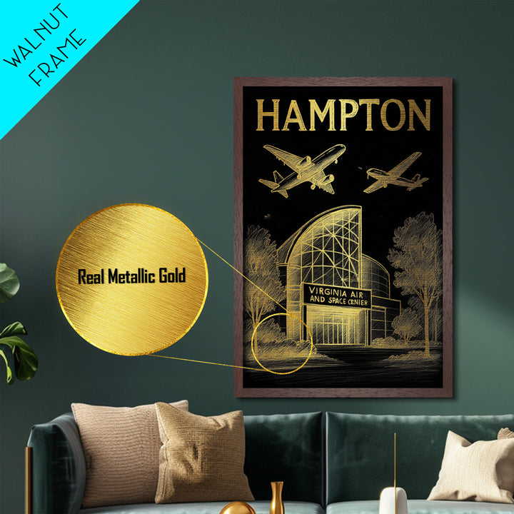 Hampton Virginia travel, Metallic Gold Print, Closing Gift, Metal Art, Wood Framed Art, Anniversary Travel Gift, Retirement Travel Gift