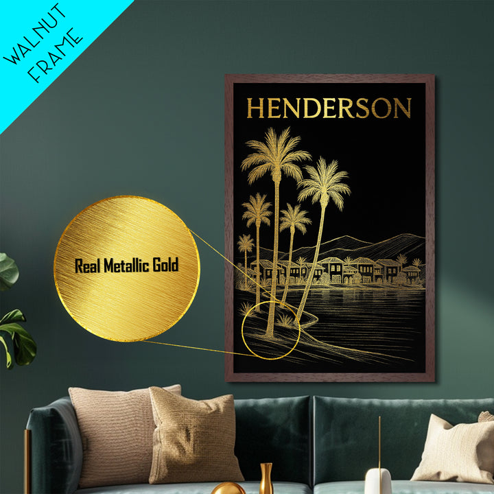 Henderson Nevada travel, Metallic Gold Print, College Dorm Décor, Metal Art, Wood Framed Art, Graduation Travel Gift, Traveler Gift