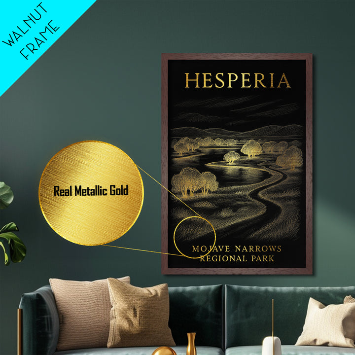 Hesperia California travel, Metallic Gold Print, Modern Skyline Wall Print, Metal Art, Wood Framed Art, Adventure Lover Gift, Travel Gift