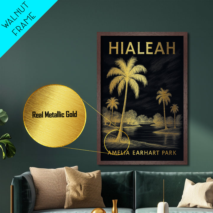 Hialeah Florida travel, Metallic Gold Print, Closing Gift, Metal Art, Wood Framed Art, Anniversary Travel Gift, Retirement Travel Gift