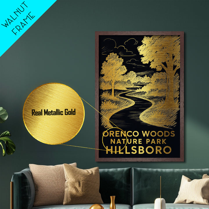 Hillsboro Oregon art, Metallic Gold Art, Modern House Art, Metal Art, Wood Framed Art, Graduation Travel Gift, Travel Gift
