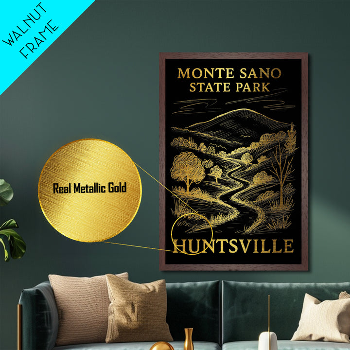 Huntsville Alabama art, Metallic Gold Art, Modern House Art, Metal Art, Wood Framed Art, Graduation Travel Gift, Travel Gift