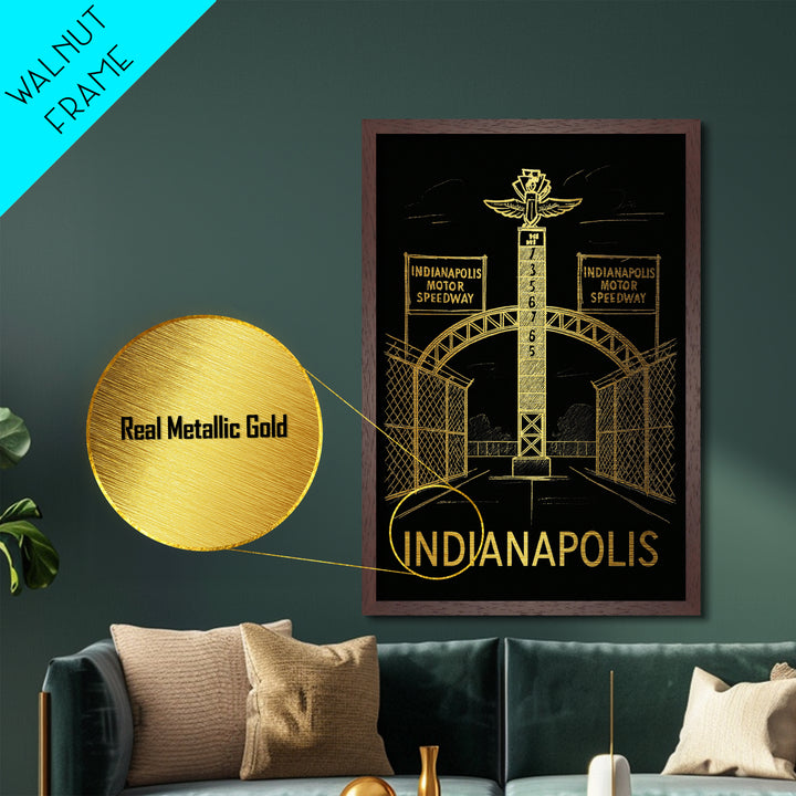 Indianapolis Indiana art, Metallic Gold Art, Travel Art Prints, Metal Art, Wood Framed Art, Adventure Lover Gift, Traveler Gift