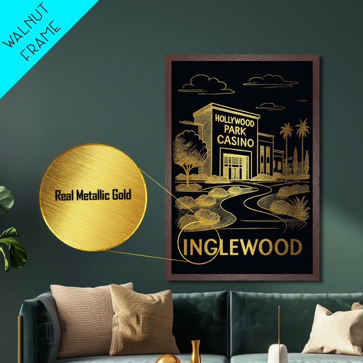Inglewood California art, Metallic Gold Art, Modern House Art, Metal Art, Wood Framed Art, Graduation Travel Gift, Travel Gift