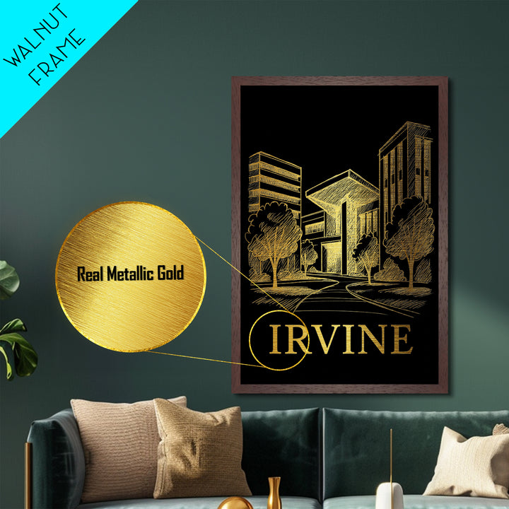 Irvine California art, Metallic Gold Art, Best Friend Gifts, Metal Art, Wood Framed Art, Birthday Travel Gift, Destination Gift