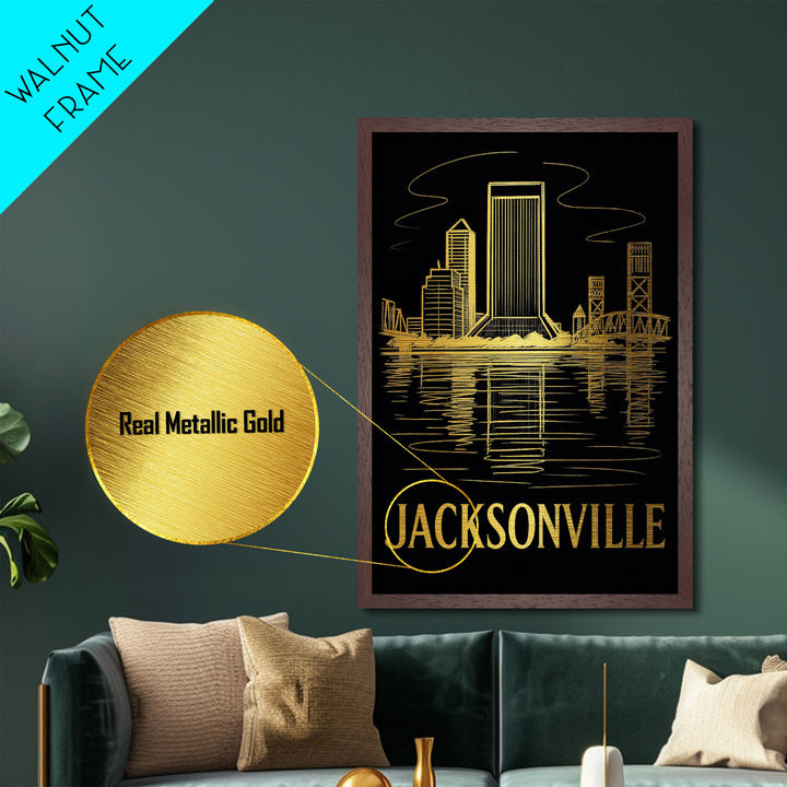 Jacksonville Florida art, Metallic Gold Art, Travel Art Prints, Metal Art, Wood Framed Art, Adventure Lover Gift, Traveler Gift