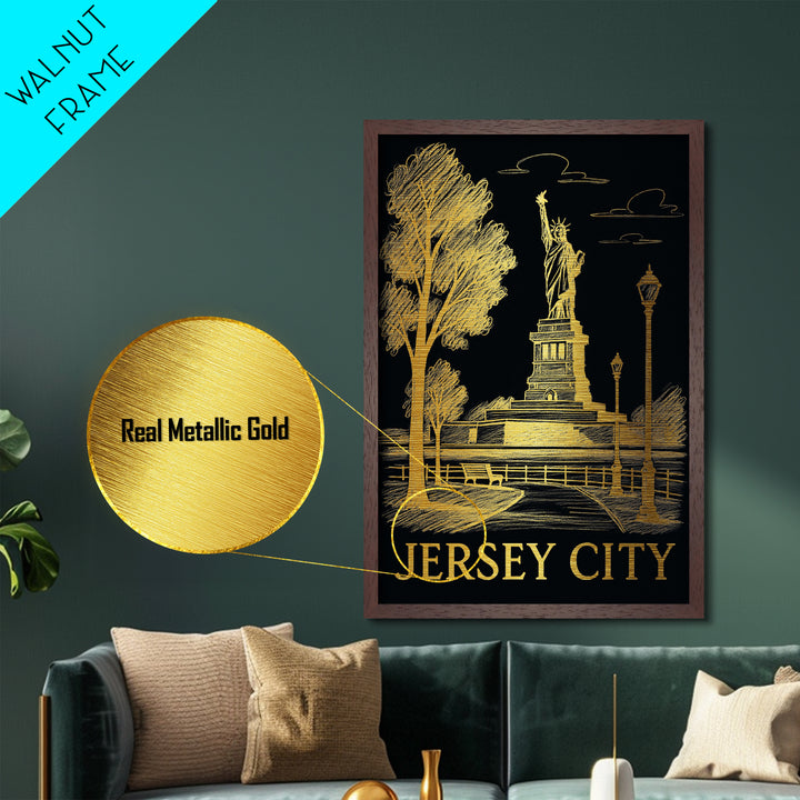 Jersey City New Jersey art, Metallic Gold Art, Modern House Art, Metal Art, Wood Framed Art, Graduation Travel Gift, Travel Gift